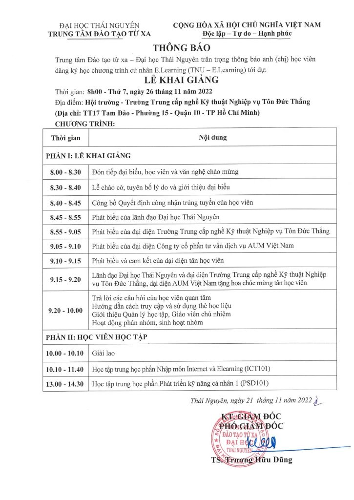 thong bao khai giang tnu