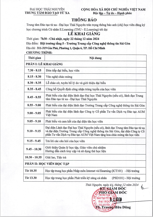 LỄ KHAI GIẢNG chương trình cử nhân E.Learning